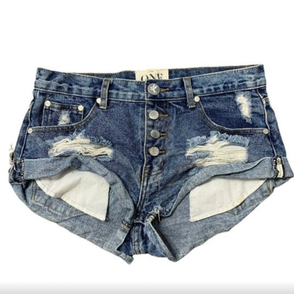 One Teaspoon Bandits Relaxed Fit Long Rise Button Fly Distressed Twist High